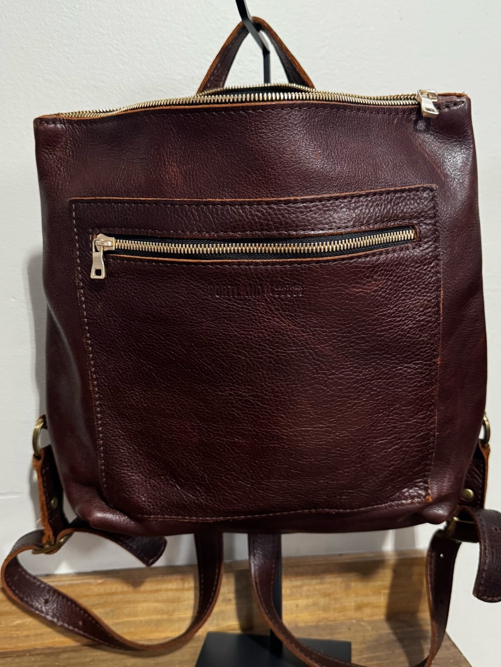 Portland Leather Goods Large Leather Backpack Tote Brown Full Grain Leather - Picture 3 of 6